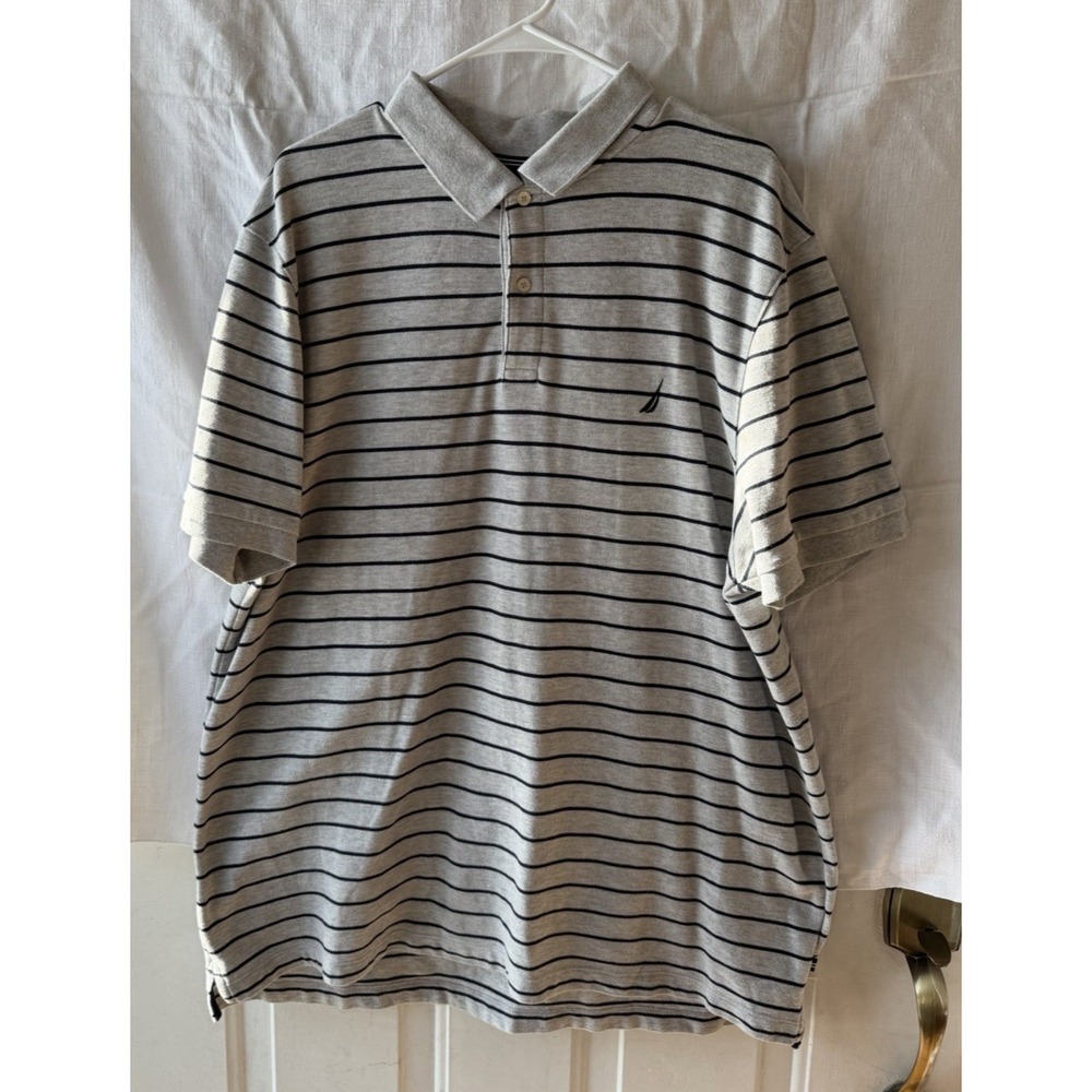 Nautica Classic Fit Striped Deck Polo Mens Shirt Gray Blue Stripes XXL‎